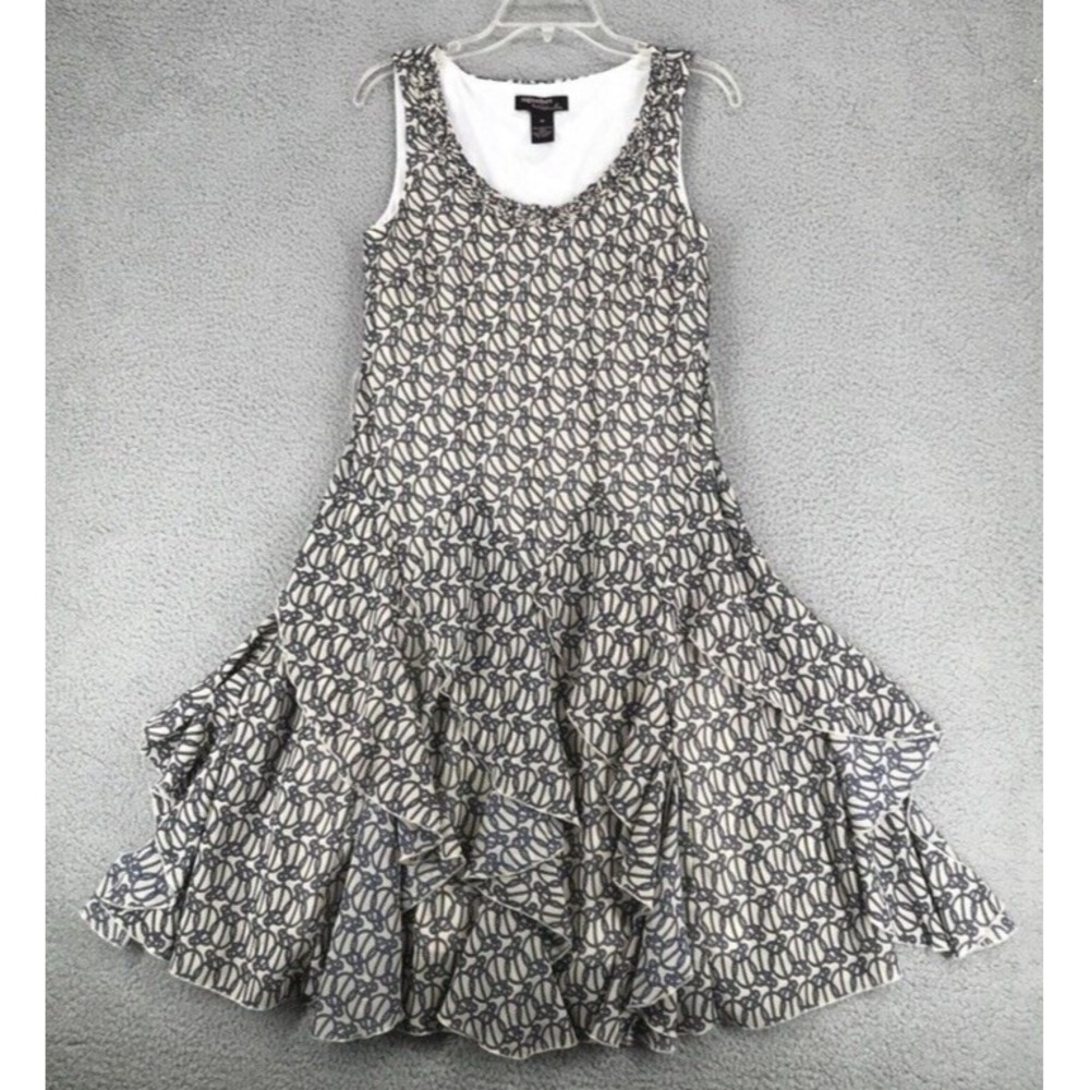 Signature Robbie Bee Party Dress Sz 8P Sleeveless Handkerchief Hem Black Ivory